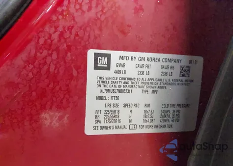 2022 Chevrolet Trailblazer Awd Rs из США, поврежденный, VIN KL79MUSL7NB052311